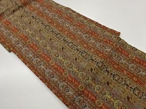 縞に草花模様織出し名古屋帯